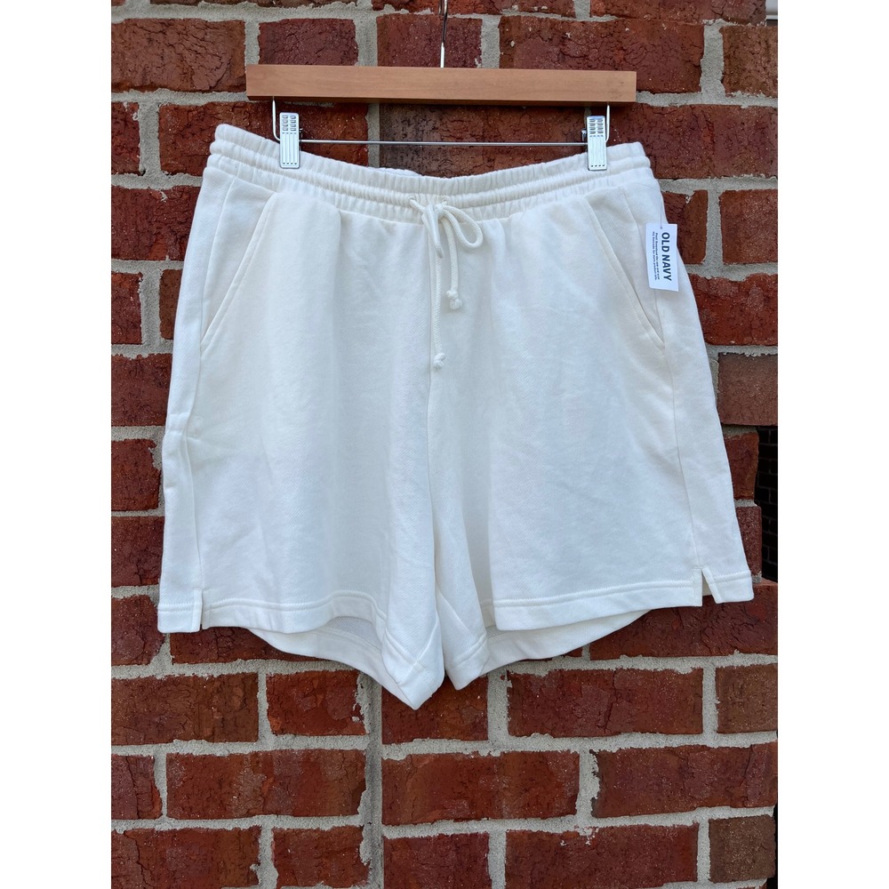 Old Navy Womens High Waisted French Terry Sweat Shorts Cream Off White Large NWT